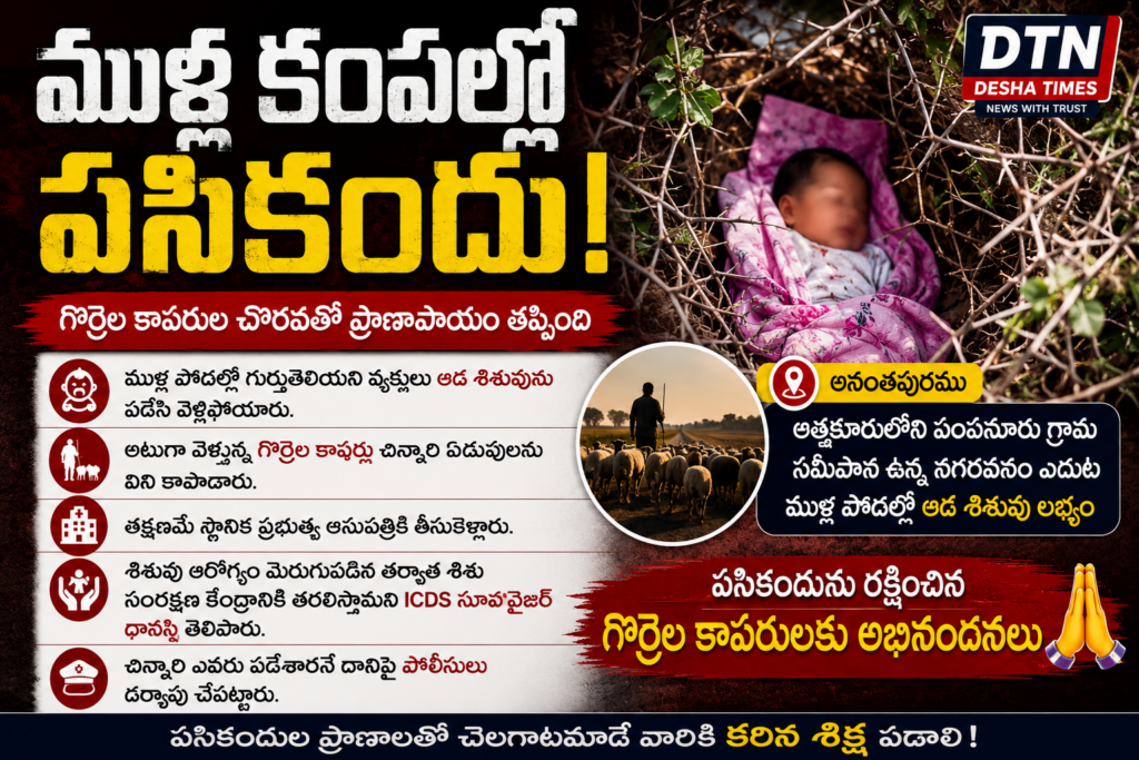 ముళ్ల పొదల్లో పసికందు.. గొర్రెల కాపరుల చొరవతో ప్రాణాపాయం తప్పింది!